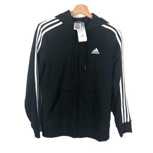 Adidas NWT Black Three Stripe Long Sleeve Fleece Full Zip Hoodie Sweatshirt S